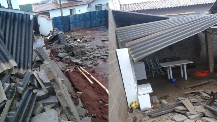 Chuva faz ribeirão transbordar, derruba muro e prejudica noite de moradores em Elói Mendes