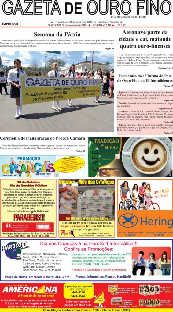 Gazeta de Ouro Fino, Edição de 30 de Setembro de 2013