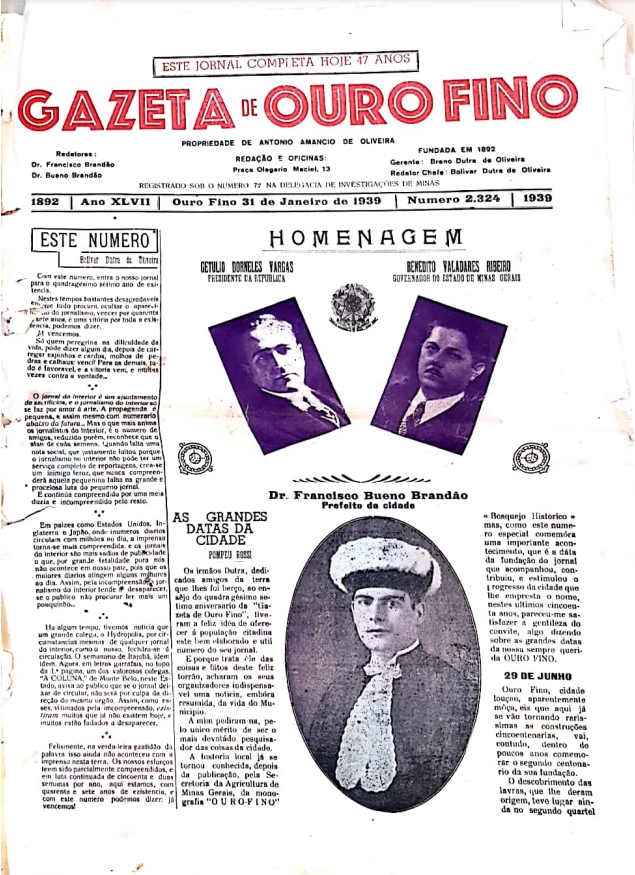 Gazeta de Ouro Fino (Edição de 31 de Janeiro de 1939)