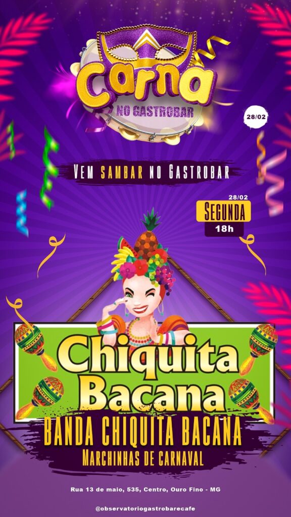 Chiquita Bacana no carnaval do Gastrobar em Ouro Fino
