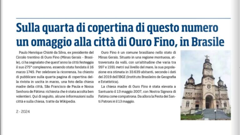 Aniversário de Ouro Fino é notícia em revista italiana